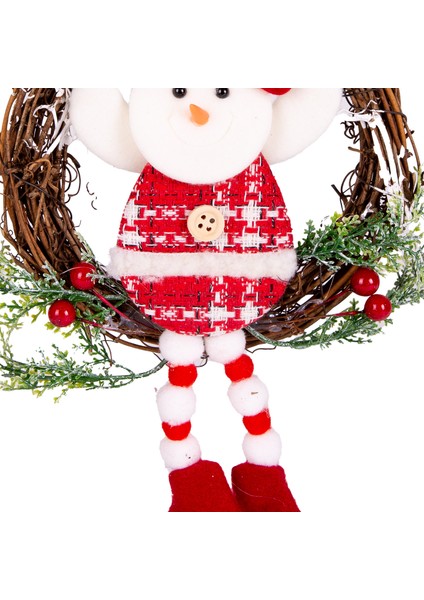 Yılbaşı Süsü Çelenk Kardan Adam Figürlü Kırmızı 15X15 Cm. modelleri