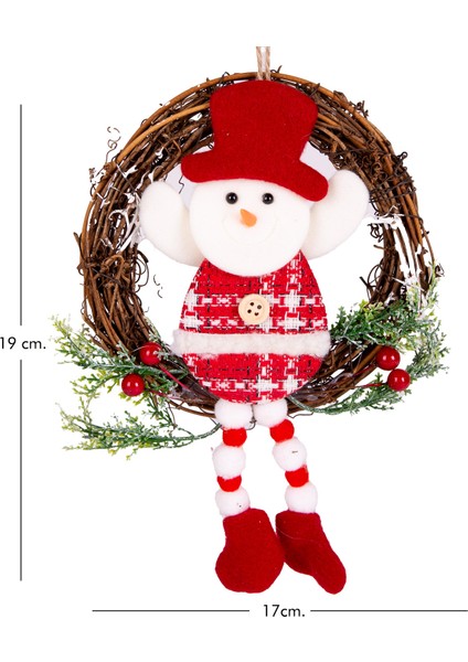 Yılbaşı Süsü Çelenk Kardan Adam Figürlü Kırmızı 15X15 Cm. fırsatları