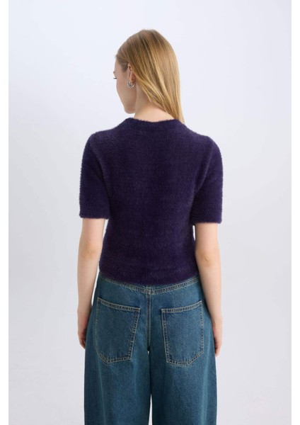 Coool Fitted Bisiklet Yaka Yıldız Baskılı Kısa Kollu Pelüş Triko Kazak C9158AX24WN indirimleri