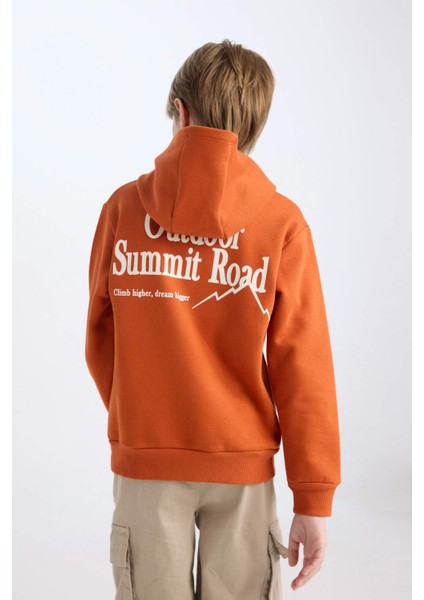 Erkek Çocuk Kapüşonlu Sırt Baskılı Nakışlı Kalın Sweatshirt D3056A824WN