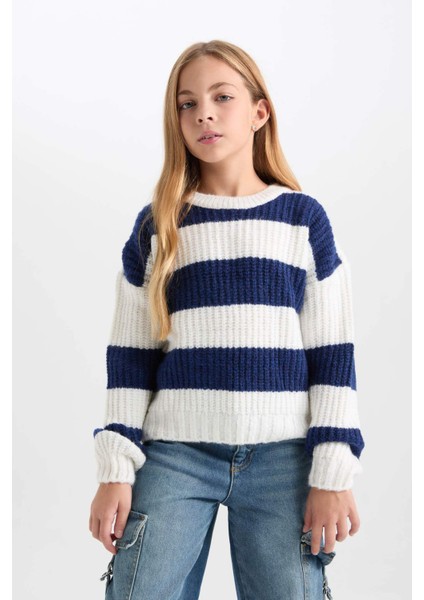 Kız Çocuk Çizgili Bisiklet Yaka Triko Kazak A6009A824WN modelleri