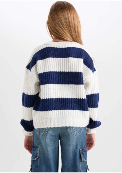 Kız Çocuk Çizgili Bisiklet Yaka Triko Kazak A6009A824WN indirimleri