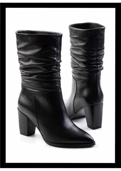 Siyah Hakiki Deri Kadın Bot & Bootie K02750457903