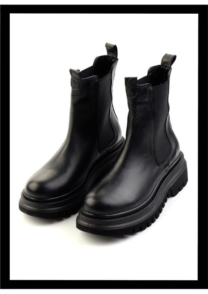 Siyah Hakiki Deri Kadın Bot & Bootie K02040450403