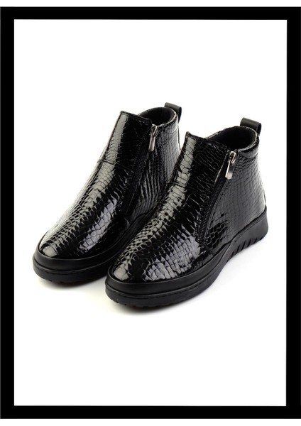 Siyah Kroko Hakiki Deri Kadın Bot & Bootie K02331190011