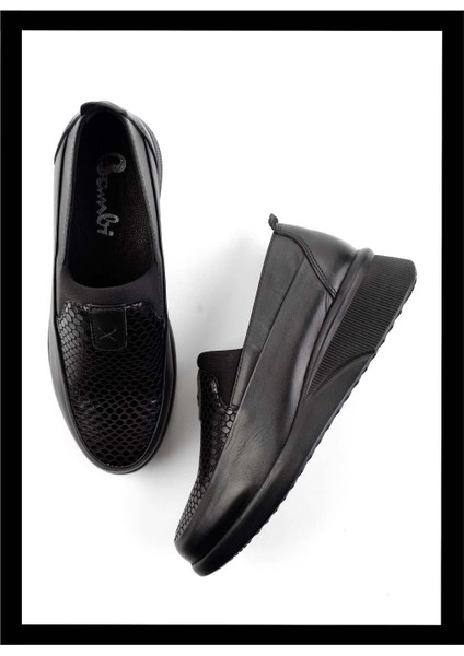 Siyah Hakiki Deri Kadın Casual Ayakkabı K01034606303