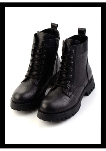 Siyah Hakiki Deri Kadın Bot & Bootie K02028700703