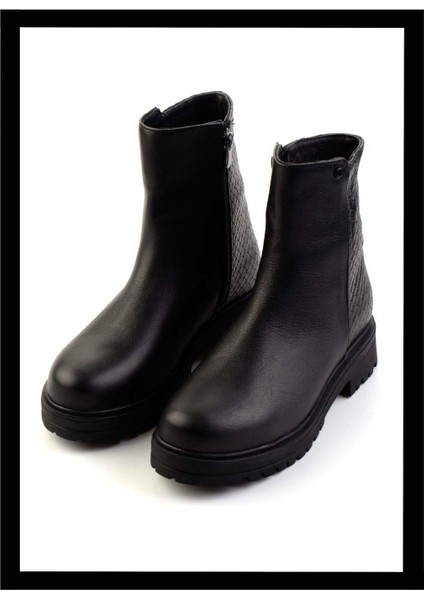 Siyah Siyah Örgü Hakiki Deri Kadın Bot & Bootie K02586230603