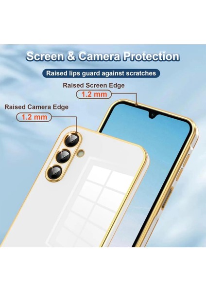 Samsung Galaxy S24 Fe Kılıf Renkli Parlak Kenarları Gold Altın Yaldızlı Silikon Esnek Kamera Koruma