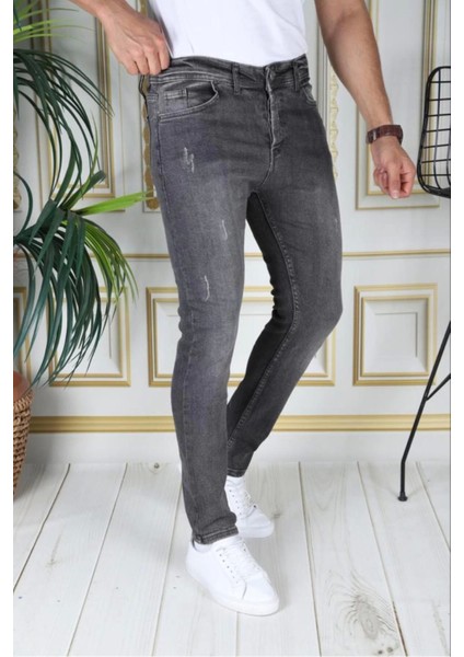 Erkek Füme/gri Regular Fit Likralı Kot Pantolon Fermuarlı Esnek Denim Phantom Jeans fiyatları
