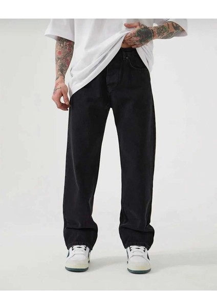 Siyah Baggy Fit Kot Pantolon Geniş Paça Rahat Kesim Normal Bel Oversize Düz Phantom Jeans By Macera