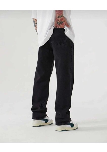 Siyah Baggy Fit Kot Pantolon Geniş Paça Rahat Kesim Normal Bel Oversize Düz Phantom Jeans By Macera