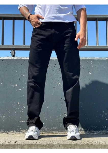 Siyah Baggy Fit Kot Pantolon Geniş Paça Rahat Kesim Normal Bel Oversize Düz Phantom Jeans By Macera