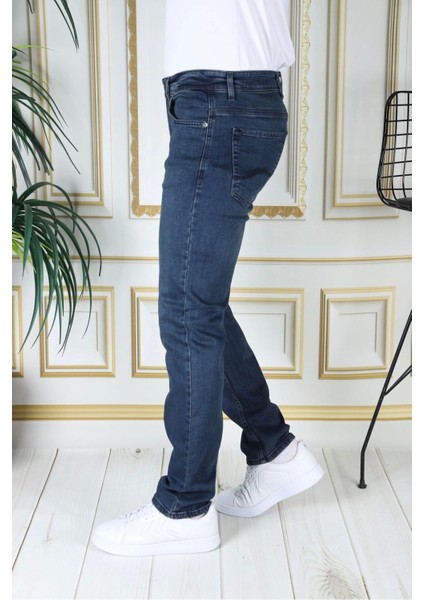 Erkek Paslı Mavi Regular Fit Rahat Kesim Esnek Likralı Denim Jeans Şık Kot Pantolon