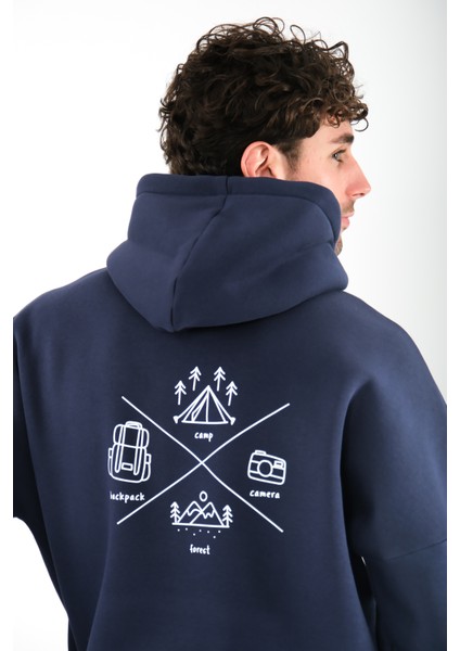 Camp Life Oversize Fit Hoodie Erkek - Lacivert