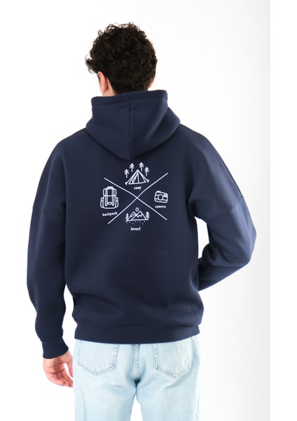 Camp Life Oversize Fit Hoodie Erkek - Lacivert modelleri