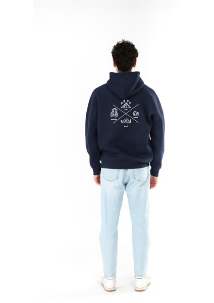 Camp Life Oversize Fit Hoodie Erkek - Lacivert indirimleri