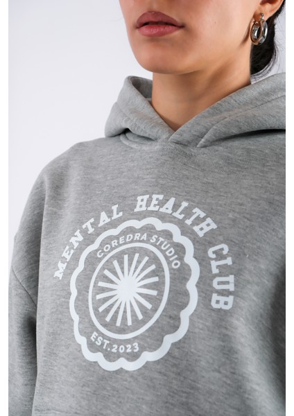 Mental Health Club Relaxed Fit Hoodie Kadın - Gri