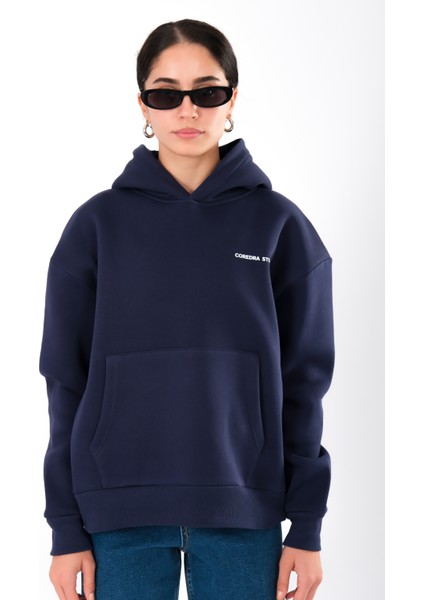 Anxiety Relaxed Fit Hoodie Kadın - Lacivert