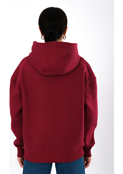 New York Mental Health Club Relaxed Fit Hoodie Kadın - Bordo