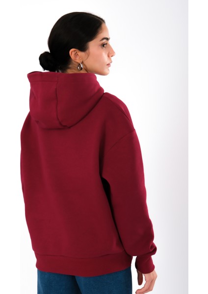 New York Mental Health Club Relaxed Fit Hoodie Kadın - Bordo fiyatları