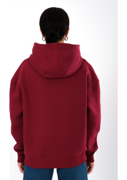 New York Mental Health Club Relaxed Fit Hoodie Kadın - Bordo fırsatları