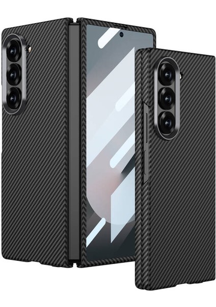 Samsung Galaxy Z Fold 6 Kılıf Kamera Korumalı Karbon Fiber Tasarımlı Woody Kapak