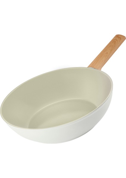 Swiss Crystal Almond Cream Indüksiyon Tabanlı Wok Tava 28 cm