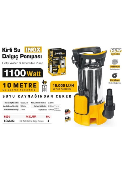 Kirli Su Dalgıç Pompası 1100 Watt Inox