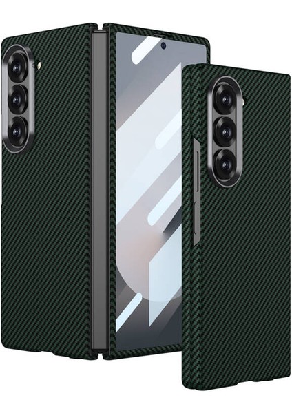 Samsung Galaxy Z Fold 6 Kılıf Kamera Korumalı Karbon Fiber Tasarımlı Woody Kapak