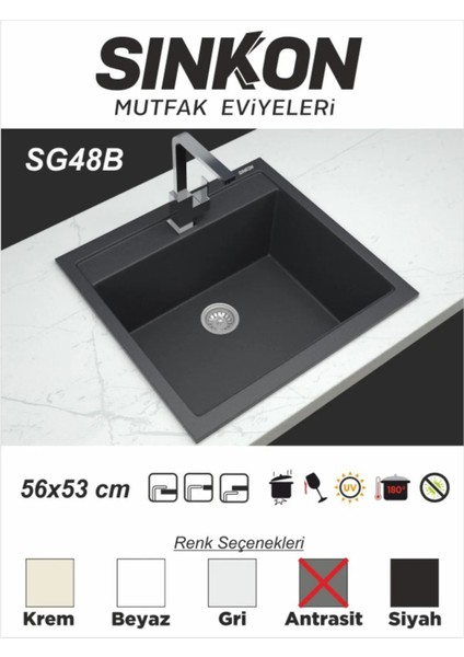 Sınkon Sg 48B 53X56 Granit Antrasit Evye