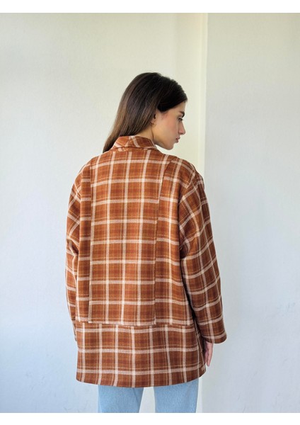 90'lar Retro Model Oversize Tasarım Ekose Ceket Kadın Açık Kahve fırsatları