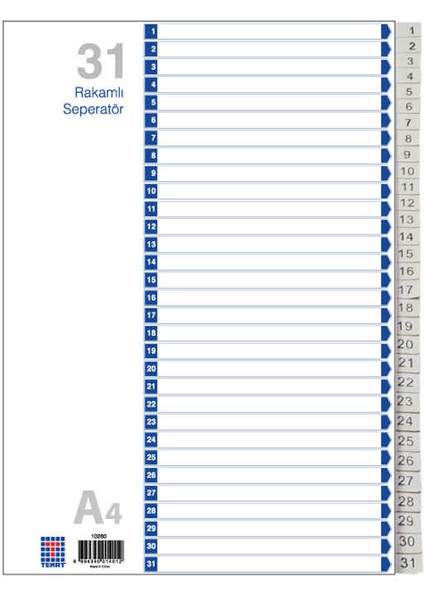 1 31 Rakamlı Plastik Seperatör A4