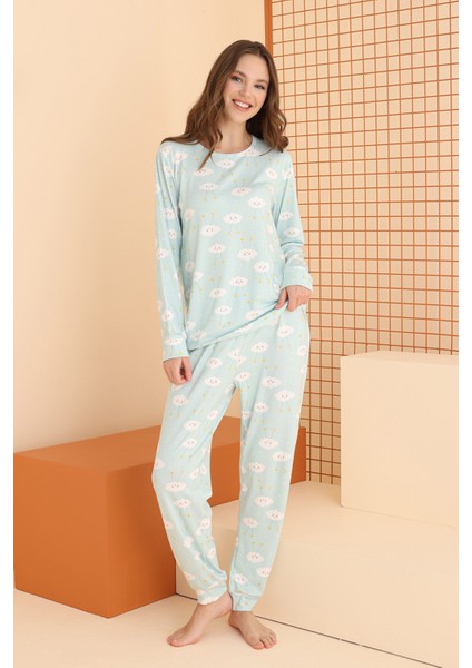 Yeşil Cloud Pattern Pijama Takımı