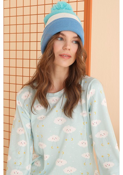 Yeşil Cloud Pattern Pijama Takımı