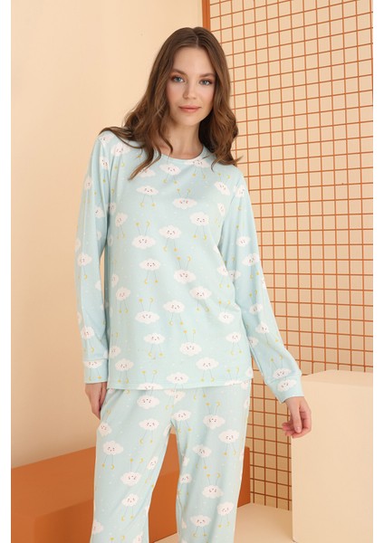 Yeşil Cloud Pattern Pijama Takımı