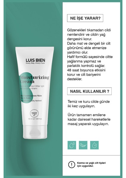 Yağlı ve Karma Ciltler Için Nemlendirici Yüz Kremi 50 ml