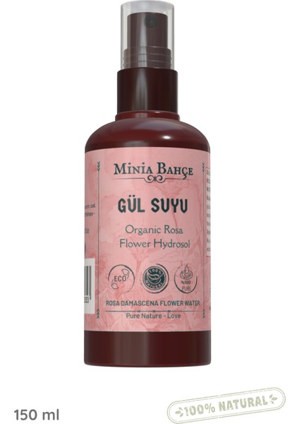 Minia Bahçe Gül Suyu, %100 Doğal, 150 ml