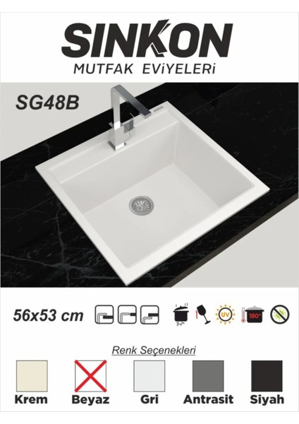 Sınkon Sg 48B 53X56 Granit Beyaz Evye