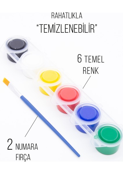 6'lı Akrilik Şerit Boya Seti, Boya ve Fırça, 10 mm Tüp, Kilitli Kapak, Ahşap Boyama, Neşeli Ahşap