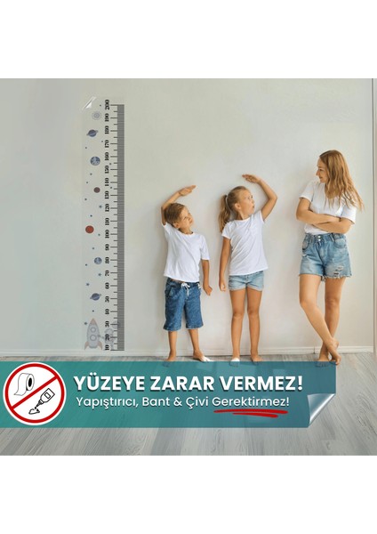 Galaksi Temalı Boy Cetveli - Duvarda Iz Bırakmayan Akıllı Kağıt Sticker, 200 cm Boy Ölçer