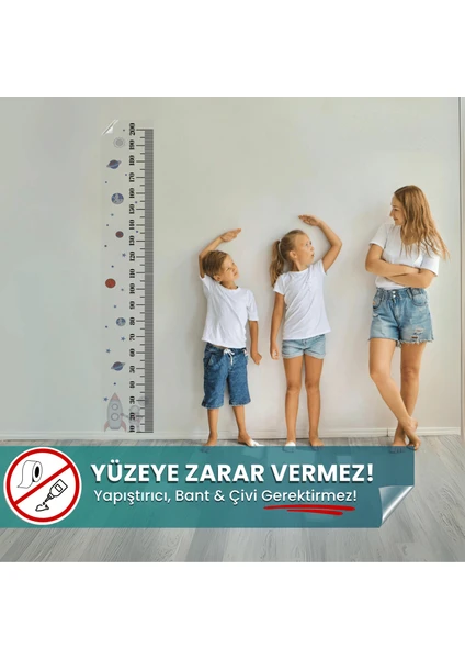 Pi Papers Galaksi Temalı Boy Cetveli - Duvarda Iz Bırakmayan Akıllı Kağıt Sticker, 200 cm Boy Ölçer