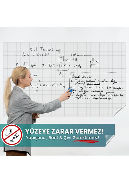 Kareli Şeffaf, 120X150 Cm, Yapışkansız Tutunan, Not Belge Fotoğraf Tutucu Özellikli Yazı Tahtası