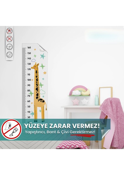 Boy Cetveli, Duvarda Iz Bırakmaz, Yapışkansız Tutunma Özellikli Akıllı Kağıt Sticker (Zürafa Temalı)