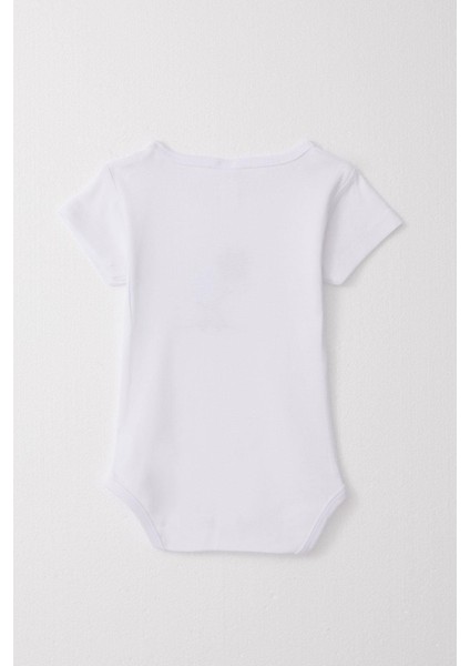 Erkek Bebek Çıtçıtlı Zıbın Body Sevimli Kaykaycı Zürafa Baskılı 9 Ay-3 Yaş, Beyaz