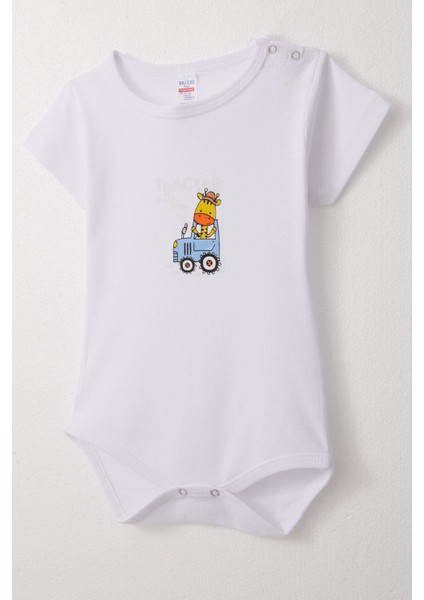 Erkek Bebek Çıtçıtlı Zıbın Body Sevimli Şöför Zürafa Baskılı 9 Ay-3 Yaş, Beyaz modelleri