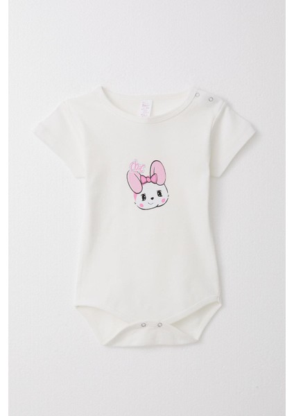 Kız Bebek Çıtçıtlı Zıbın Body Sevimli Hayvancık Baskılı 9 Ay-3 Yaş, Ekru