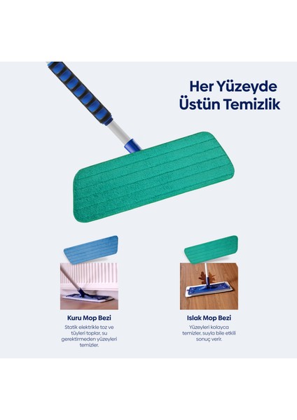 Mikrofiber Teleskopik Islak ve Kuru Bezli Mop 2'li Set