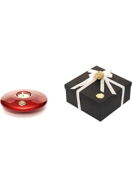 Kırmızı Golden Glow Cam Mumluk ve Tealight Seti (Dekoratif Sıvama Kutulu)