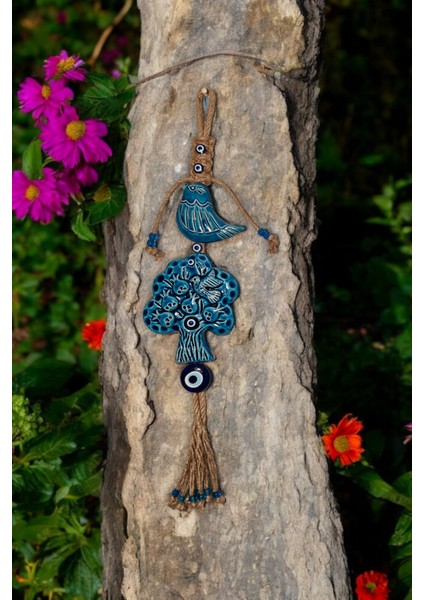 Nazar Boncuklu Seramik Ağaç ve Yavru Kuş Desenli Nar Dekoratifli Çok Amaçlı Duvar Süs Eşyası 12 x 54 cm fiyatları